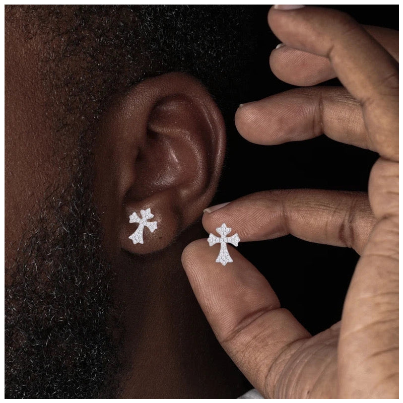 ICED OUT MOISSANITE "CROSS V4" WEISSGOLD 925S SILVER OHRRINGE - ICERAIN JEWELRY