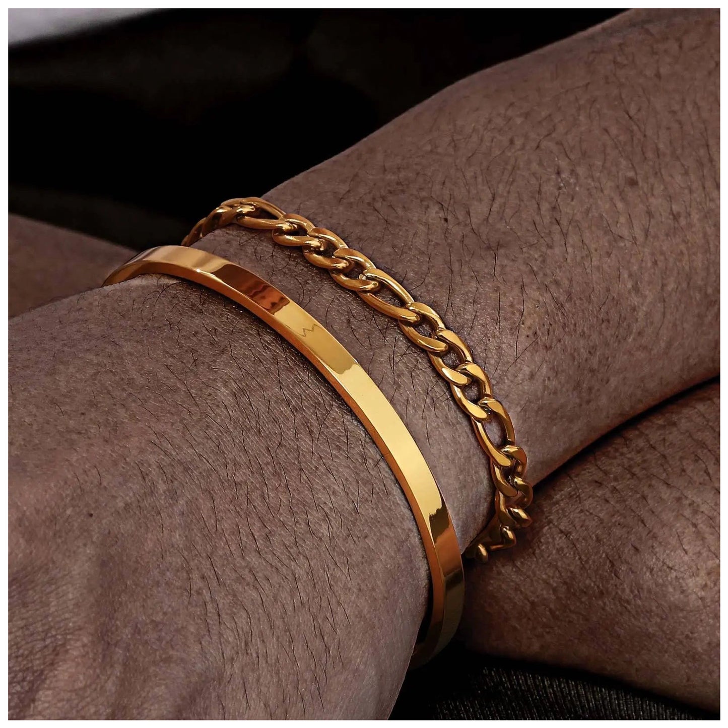 EDELSTAHL 2-IN-1 "GOLD CLASSICO CLAVICLE" SCHMUCKSET (ARMBAND + ARMREIF) - ICERAIN JEWELRY