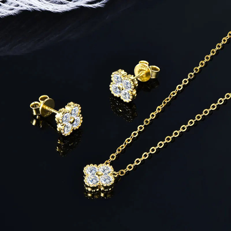 ICED OUT MOISSANITE 3-IN-1 "CLOVER" 925S SILVER SCHMUCKSET (HALSKETTE + ARMBAND + OHRRINGE) - ICERAIN JEWELRY