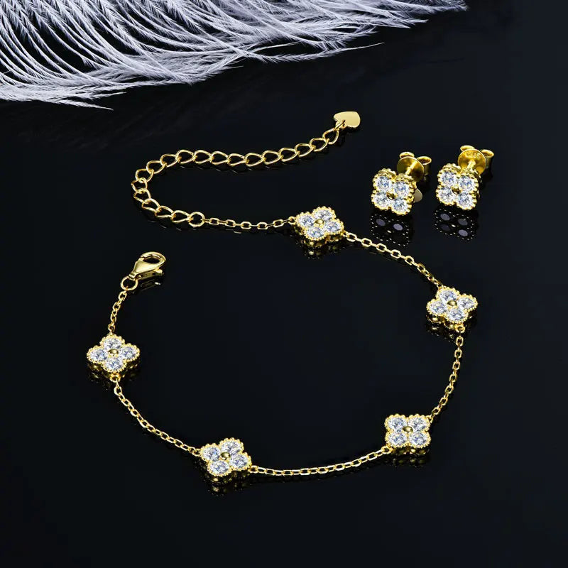 ICED OUT MOISSANITE 3-IN-1 "CLOVER" 925S SILVER SCHMUCKSET (HALSKETTE + ARMBAND + OHRRINGE) - ICERAIN JEWELRY