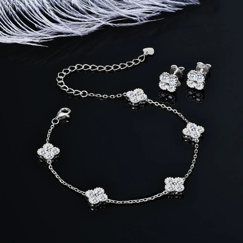 ICED OUT MOISSANITE 3-IN-1 "CLOVER" 925S SILVER SCHMUCKSET (HALSKETTE + ARMBAND + OHRRINGE) - ICERAIN JEWELRY