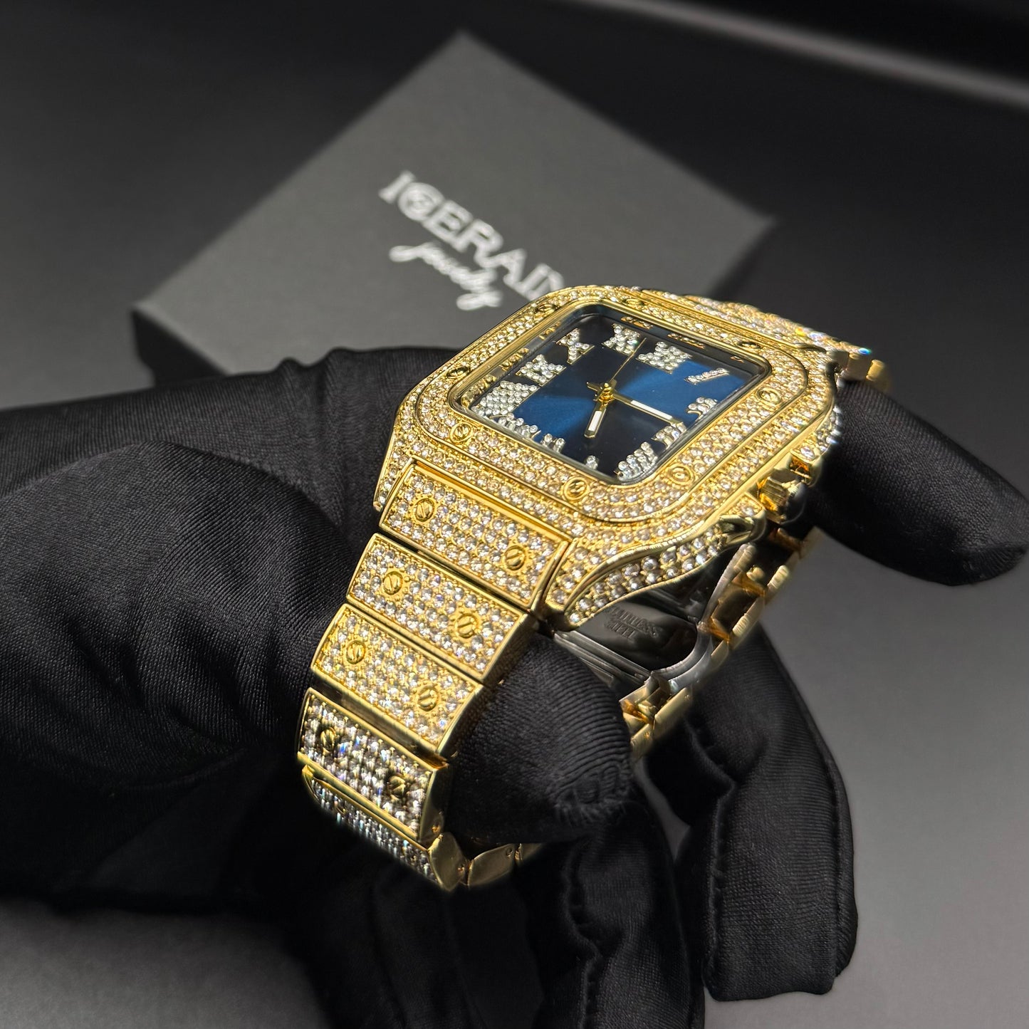 SALE | ICED OUT "GOLD/BLUE PIAZZA" UHR - ICERAIN JEWELRY