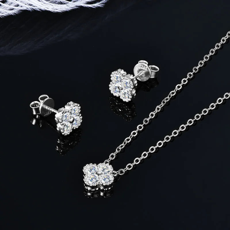 ICED OUT MOISSANITE 3-IN-1 "CLOVER" 925S SILVER SCHMUCKSET (HALSKETTE + ARMBAND + OHRRINGE) - ICERAIN JEWELRY