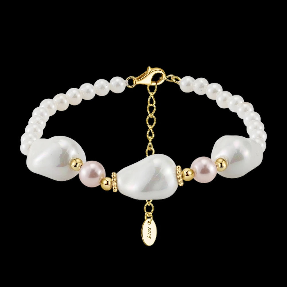 925S SILVER 14K GOLD "BAROQUE PEARL MIX" ARMBAND - ICERAIN JEWELRY