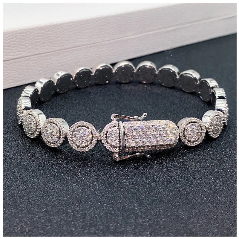 ICED OUT 10MM MOISSANITE "RONDEL" WEISSGOLD 925S SILVER ARMBAND - ICERAIN JEWELRY