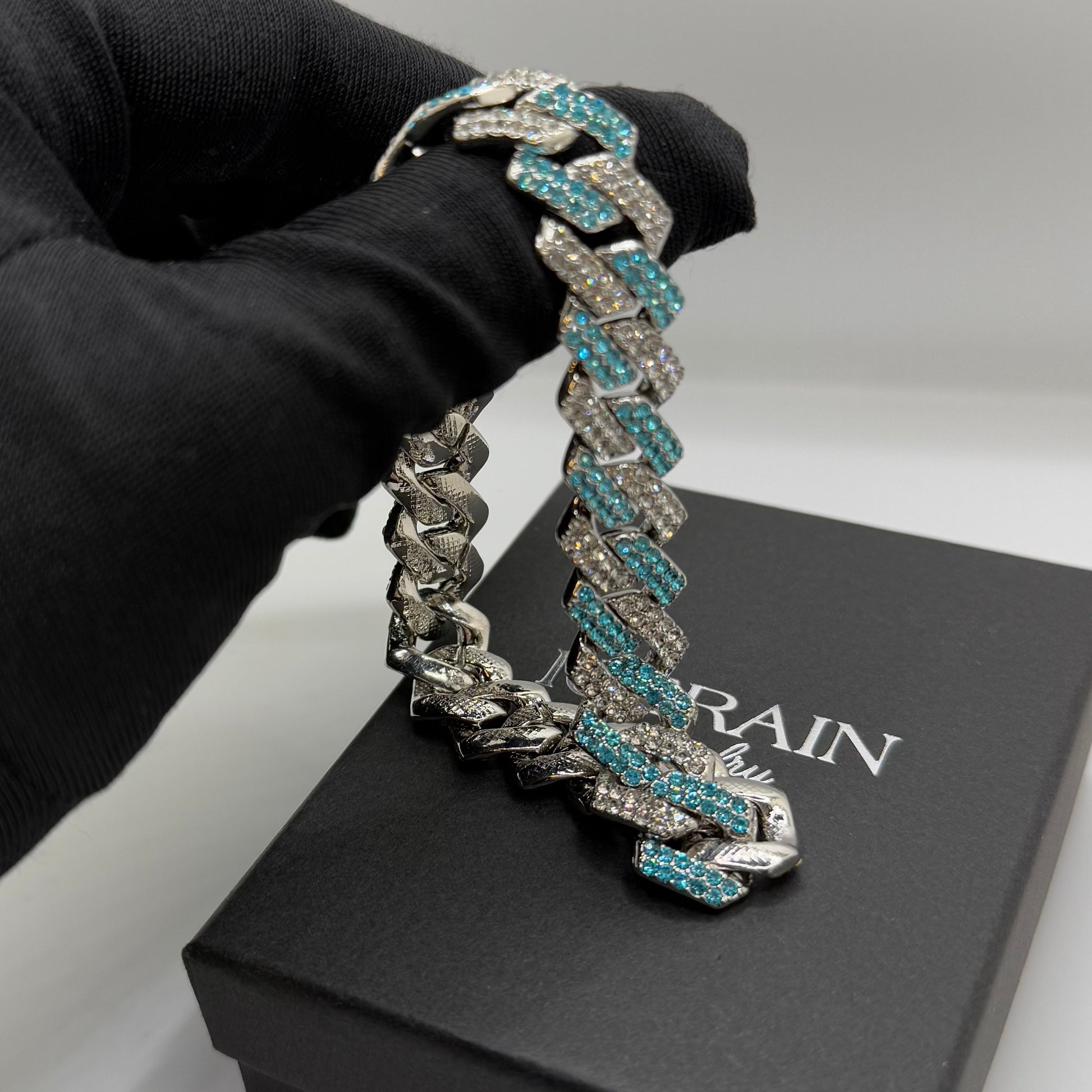SALE | ICED OUT 14MM "SILVER/BLUE PRONG CUBAN" ARMBAND - ICERAIN JEWELRY
