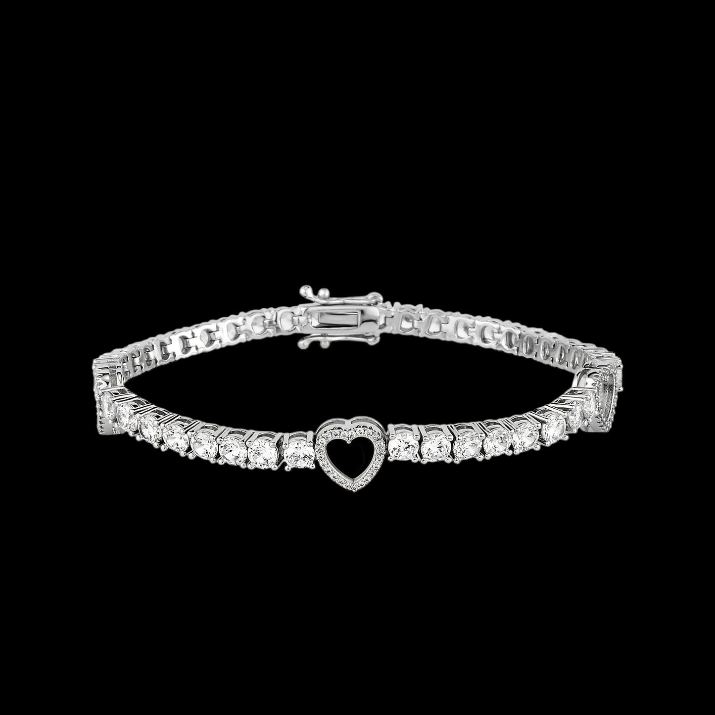SALE | ICED OUT "SILVER/BLACK HEART CLOVER TENNIS" ARMBAND - ICERAIN JEWELRY