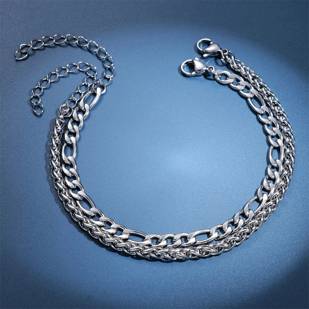 EDELSTAHL 2-IN-1 "SILVER STREET" SCHMUCKSET (2 ARMBAND) - ICERAIN JEWELRY