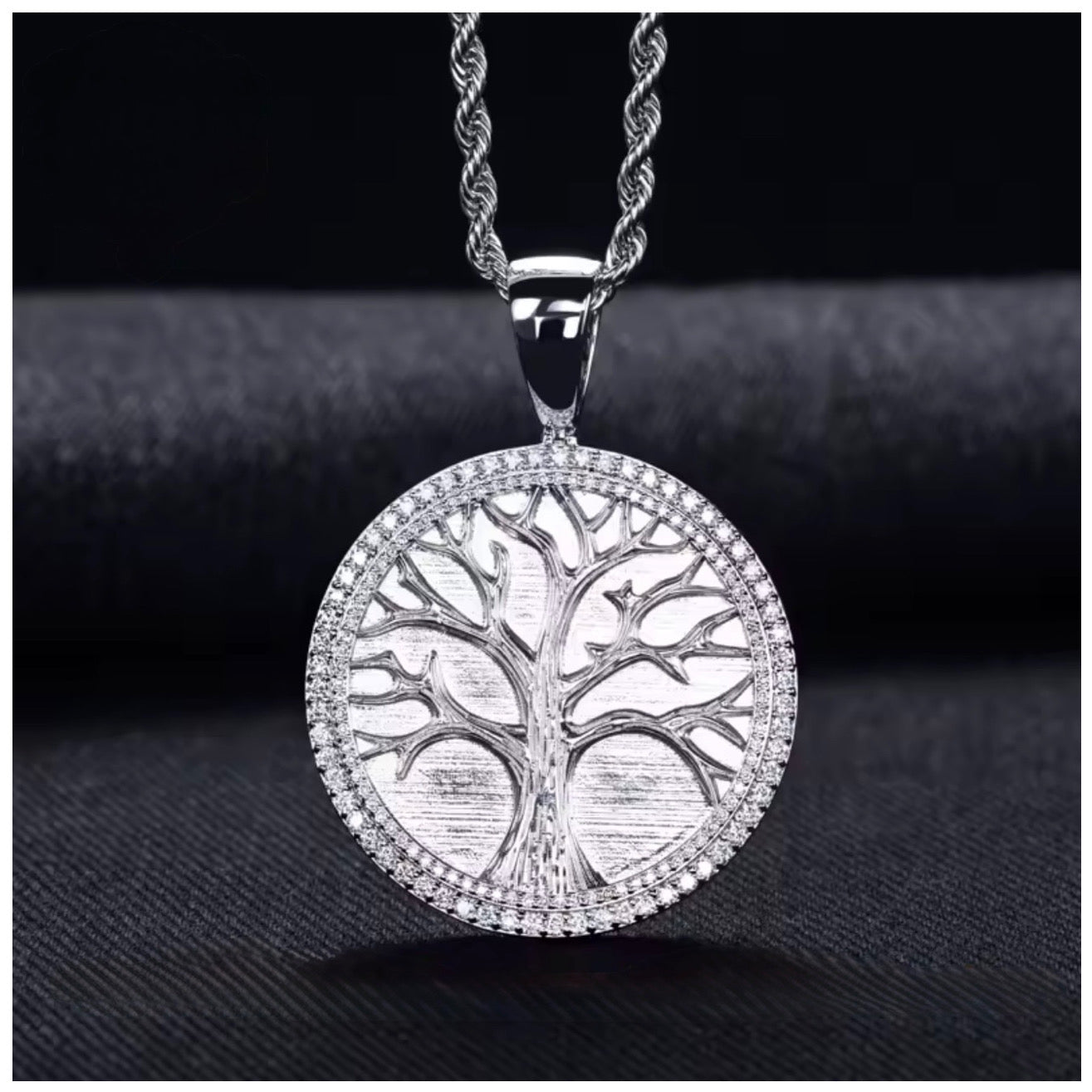 ICED OUT MOISSANITE "TREE OF LIFE" WEISSGOLD 925S SILVER KETTE