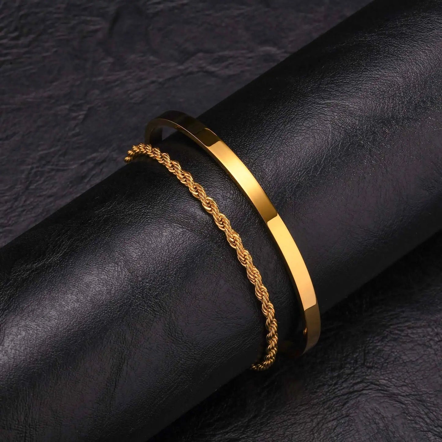 EDELSTAHL 2-IN-1 "GOLD CLASSICO ROPE" SCHMUCKSET (ARMBAND + ARMREIF) - ICERAIN JEWELRY