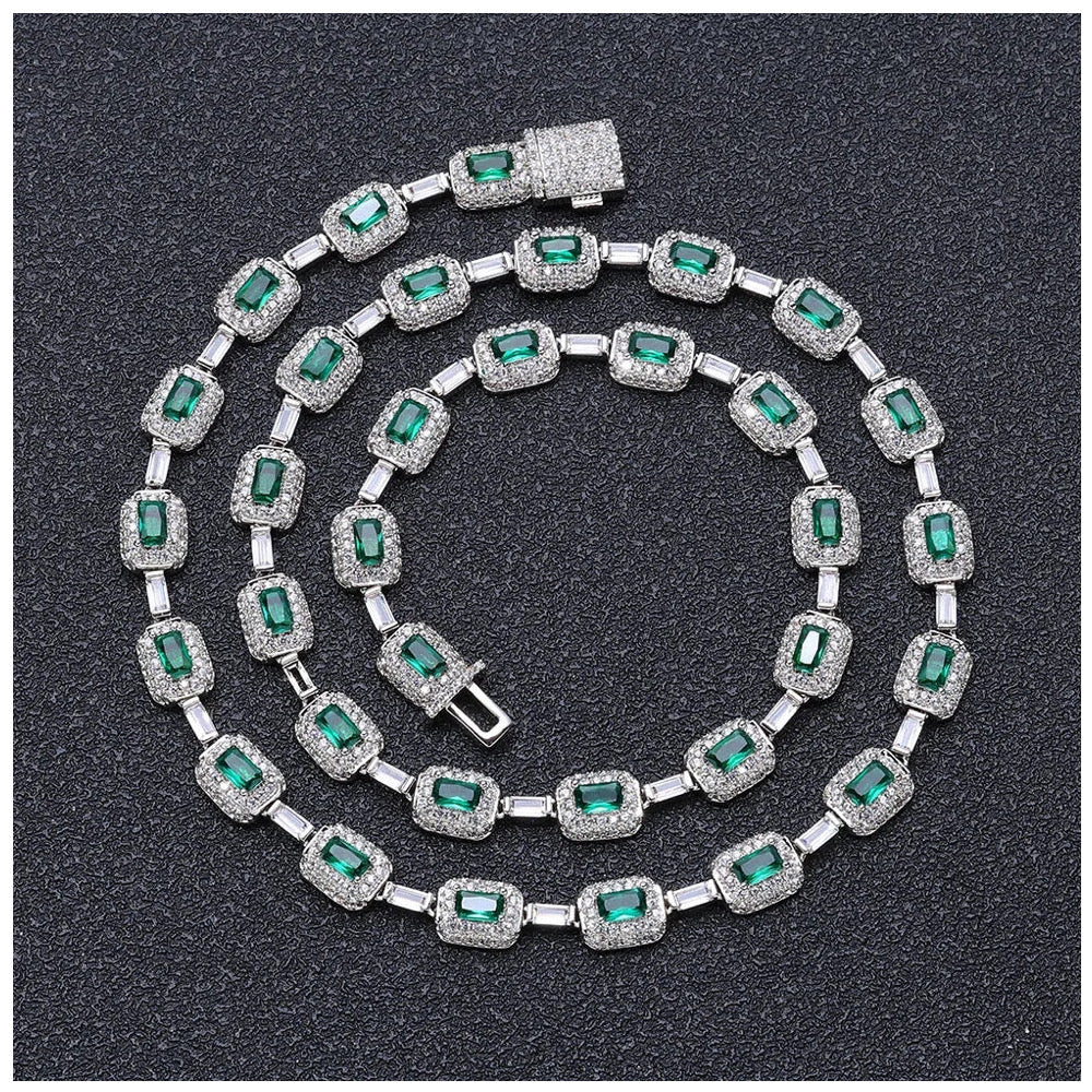 ICED OUT 7MM MOISSANITE "SILVER GREENARO" WEISSGOLD 925S SILVER KETTE - ICERAIN JEWELRY