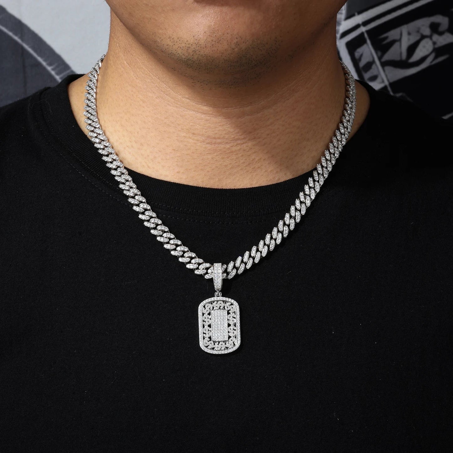 ICED OUT MOISSANITE "MILITARY DOLLAR" WEISSGOLD 925S SILVER KETTE - ICERAIN JEWELRY
