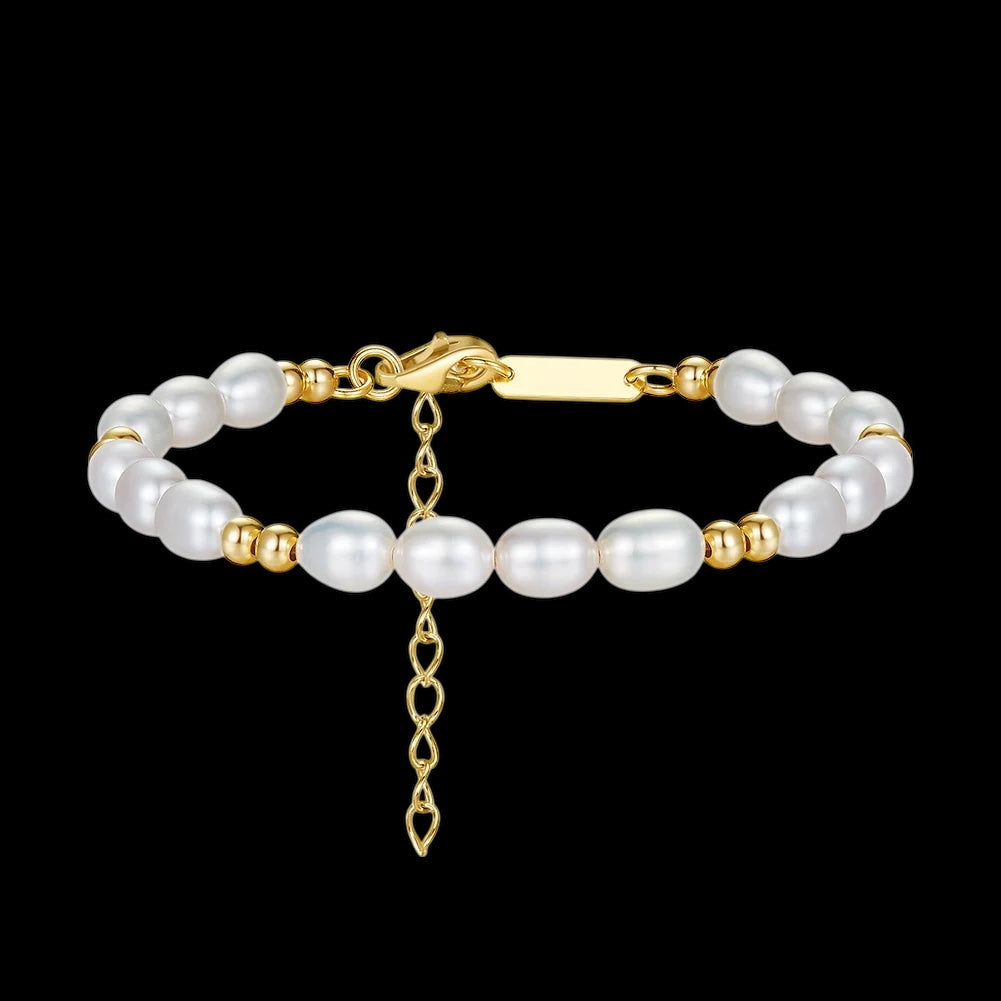 925S SILVER 14K GOLD "NATURAL PEARL V2" ARMBAND - ICERAIN JEWELRY