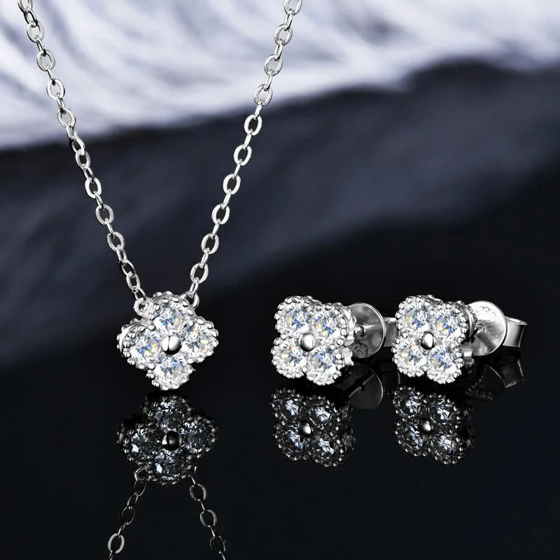 ICED OUT MOISSANITE 3-IN-1 "CLOVER" 925S SILVER SCHMUCKSET (HALSKETTE + ARMBAND + OHRRINGE) - ICERAIN JEWELRY