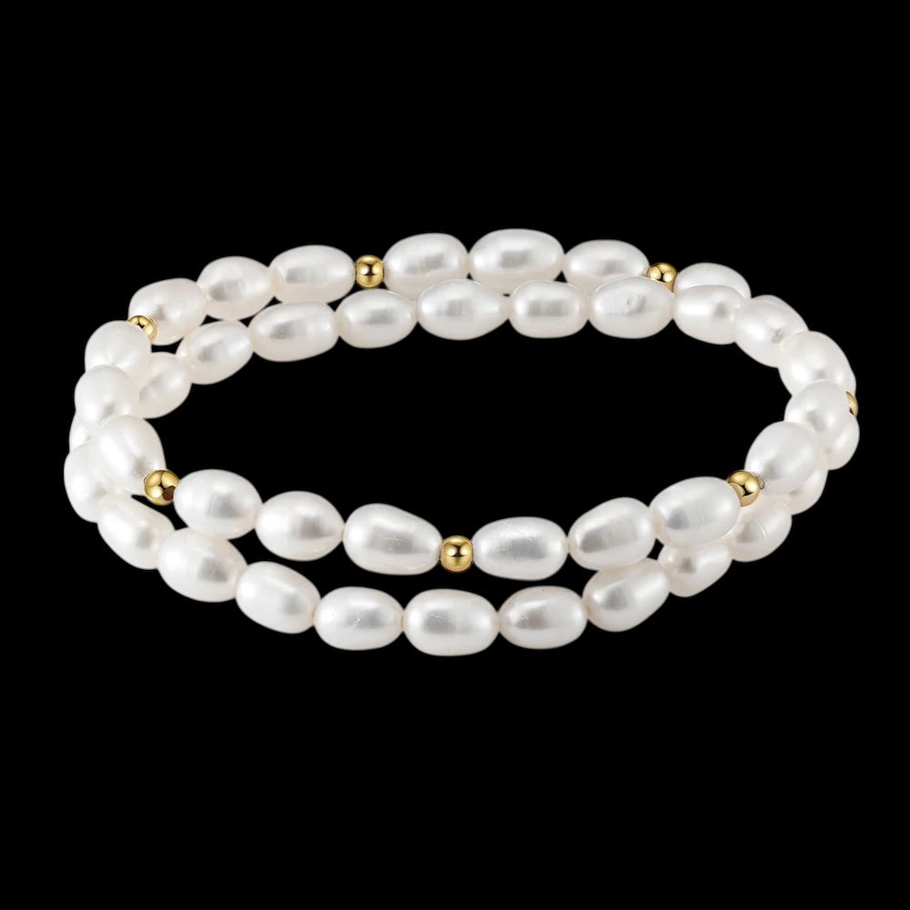 925S SILVER 18K GOLD "DOUBLE NATURAL PEARL" ARMBAND