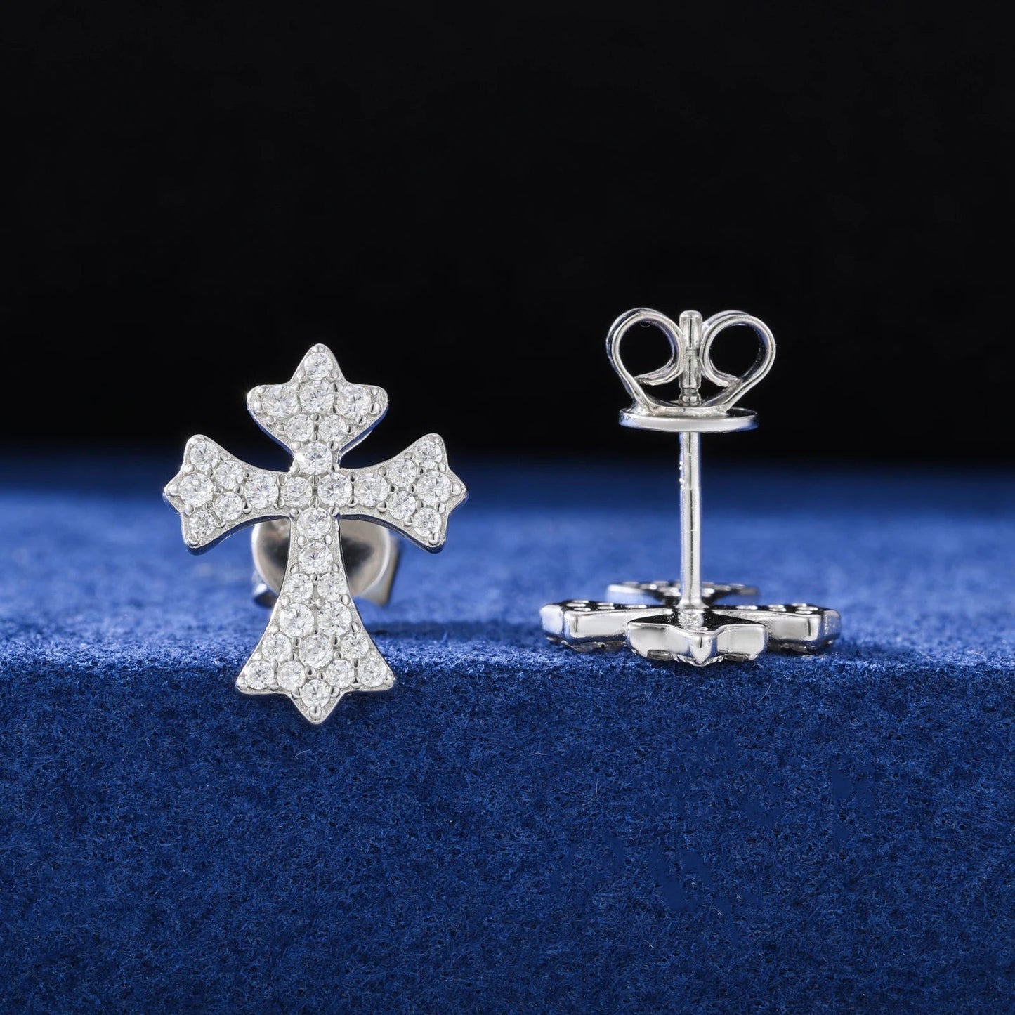 ICED OUT MOISSANITE "CROSS V4" WEISSGOLD 925S SILVER OHRRINGE - ICERAIN JEWELRY