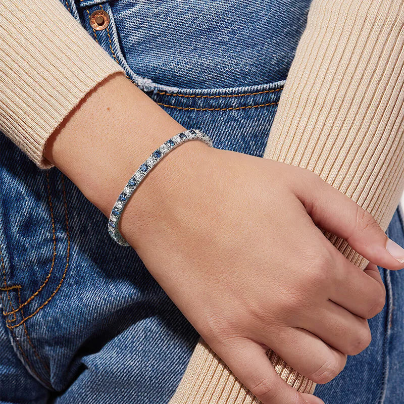 ICED OUT MOISSANITE "SILVER/BLUE TENNIS" WEISSGOLD 925S SILVER ARMBAND - ICERAIN JEWELRY