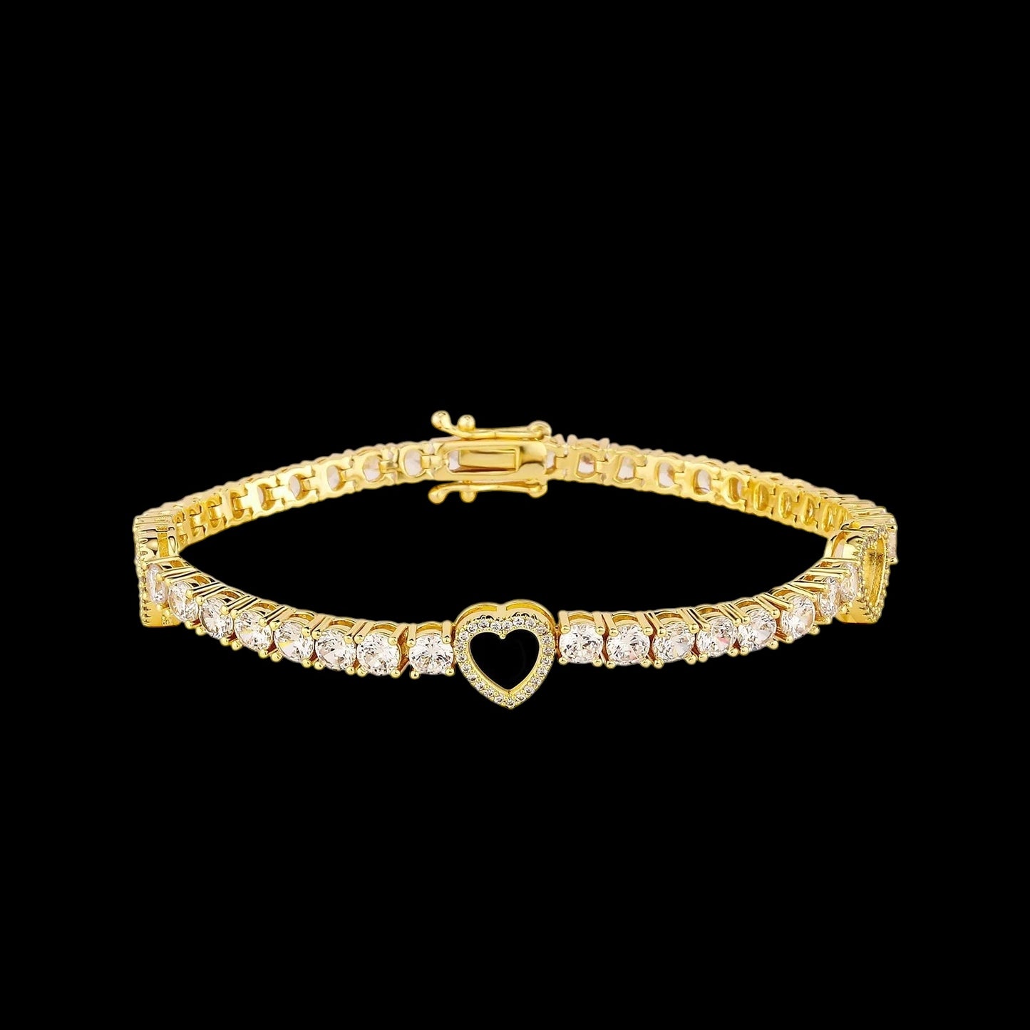 SALE | ICED OUT "GOLD/BLACK HEART CLOVER TENNIS" ARMBAND - ICERAIN JEWELRY