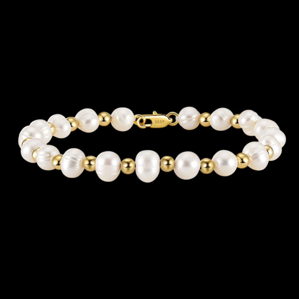 925S SILVER 18K GOLD "NATURAL PEARL" ARMBAND - ICERAIN JEWELRY