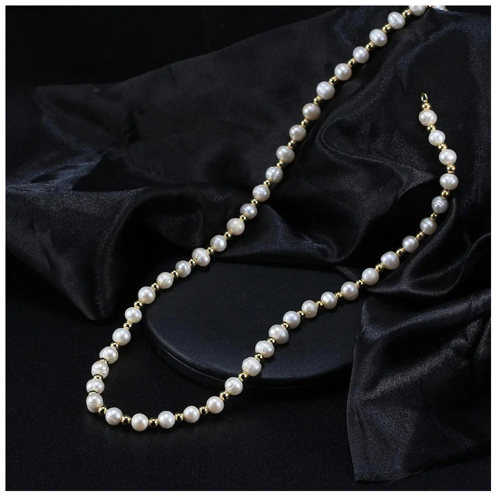 925S SILVER 18K GOLD "NATURAL PEARL" KETTE - ICERAIN JEWELRY