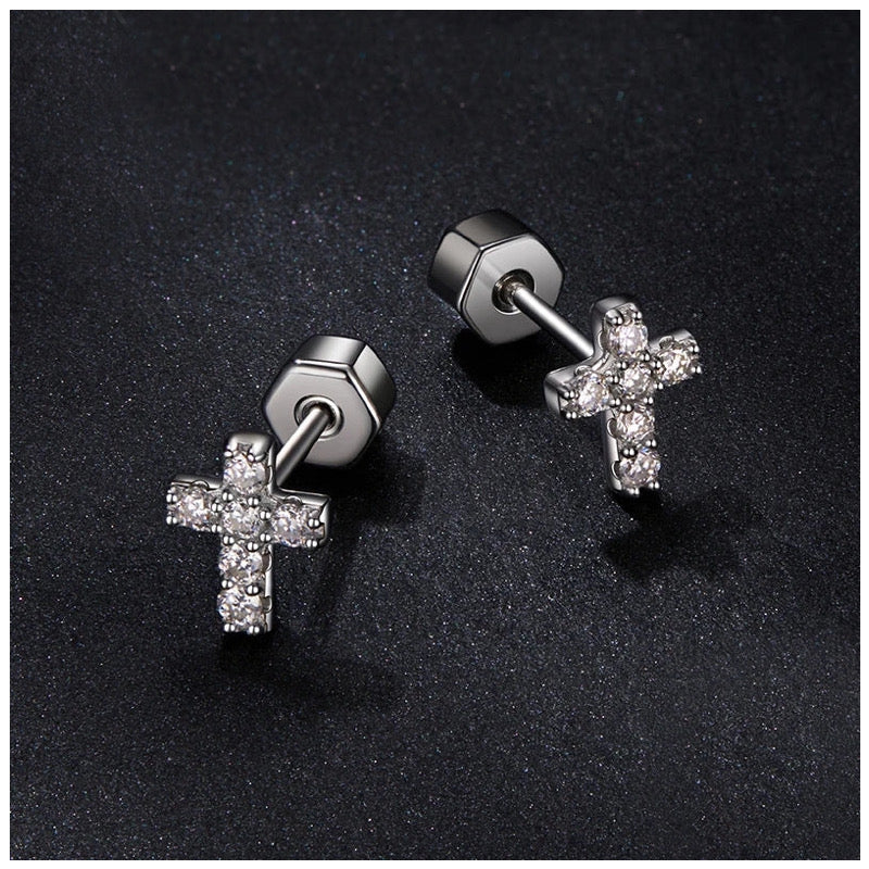 ICED OUT MOISSANITE "CROSS V3" WEISSGOLD 925S SILVER OHRRINGE - ICERAIN JEWELRY