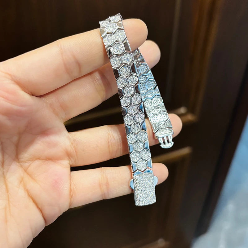 ICED OUT MOISSANITE "SOCCER" WEISSGOLD 925S SILVER ARMBAND - ICERAIN JEWELRY