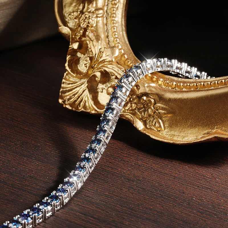 ICED OUT MOISSANITE "BLUE TENNIS" WEISSGOLD 925S SILVER ARMBAND - ICERAIN JEWELRY