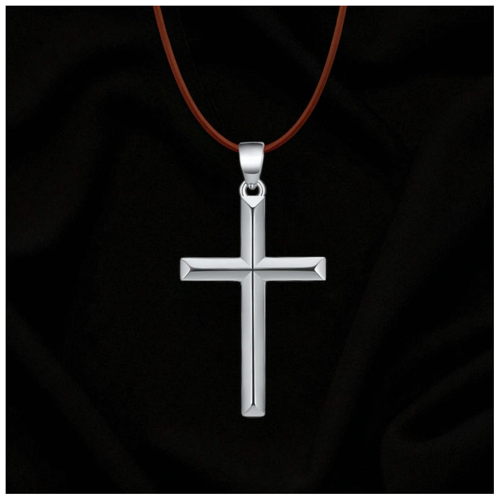 925S SILVER BRAUNE LEDER "CROSS" KETTE - ICERAIN JEWELRY