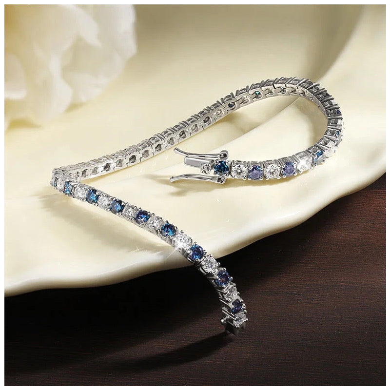 ICED OUT MOISSANITE "SILVER/BLUE TENNIS" WEISSGOLD 925S SILVER ARMBAND - ICERAIN JEWELRY