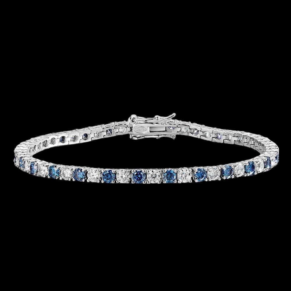 ICED OUT MOISSANITE "SILVER/BLUE TENNIS" WEISSGOLD 925S SILVER ARMBAND - ICERAIN JEWELRY