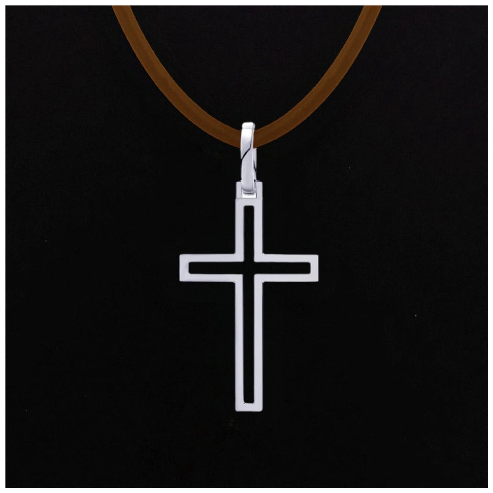 925S SILVER BRAUNE LEDER "CROSS V2" KETTE - ICERAIN JEWELRY
