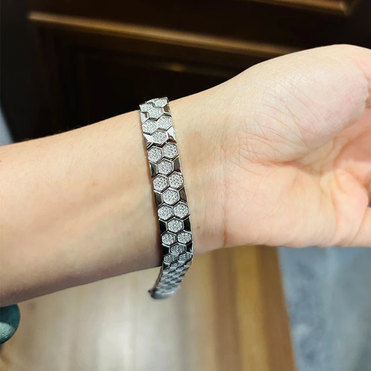 ICED OUT MOISSANITE "SOCCER" WEISSGOLD 925S SILVER ARMBAND - ICERAIN JEWELRY