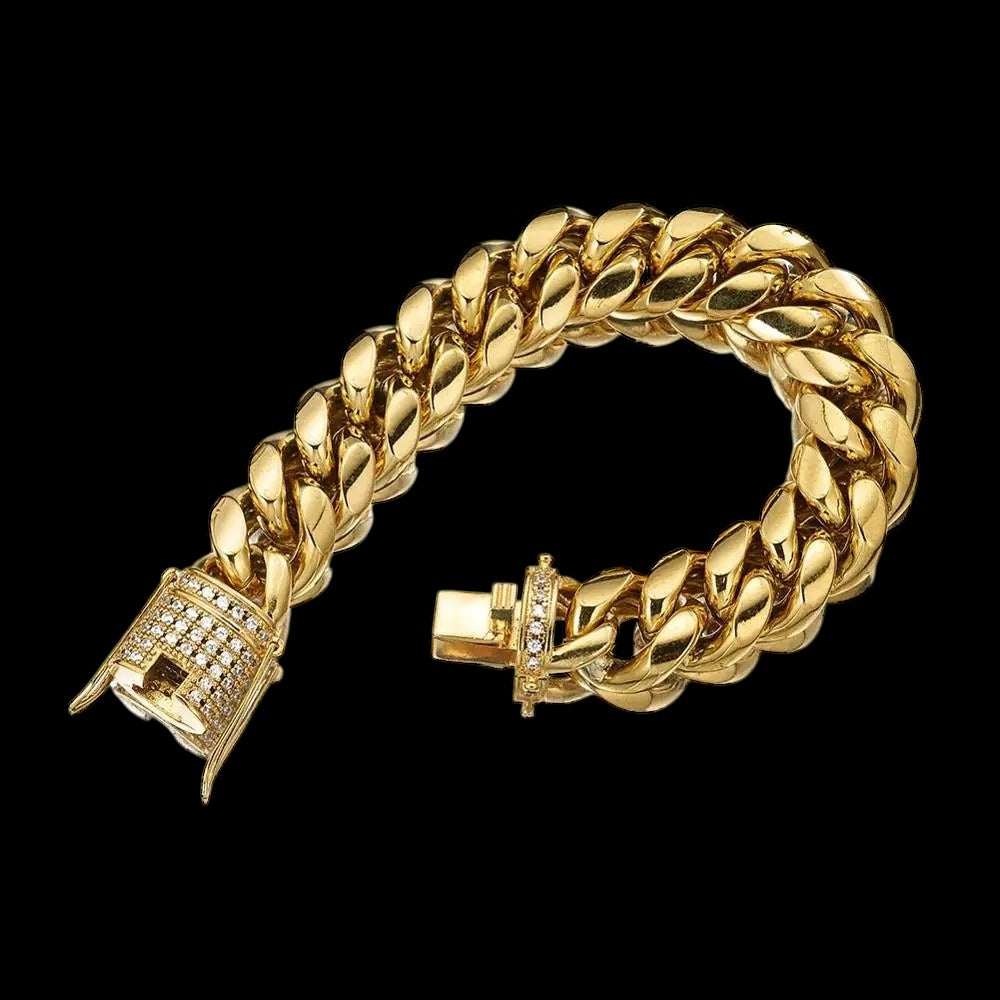 SALE | ICED OUT 8MM 23CM "GOLD CUBAN" ARMBAND - ICERAIN JEWELRY