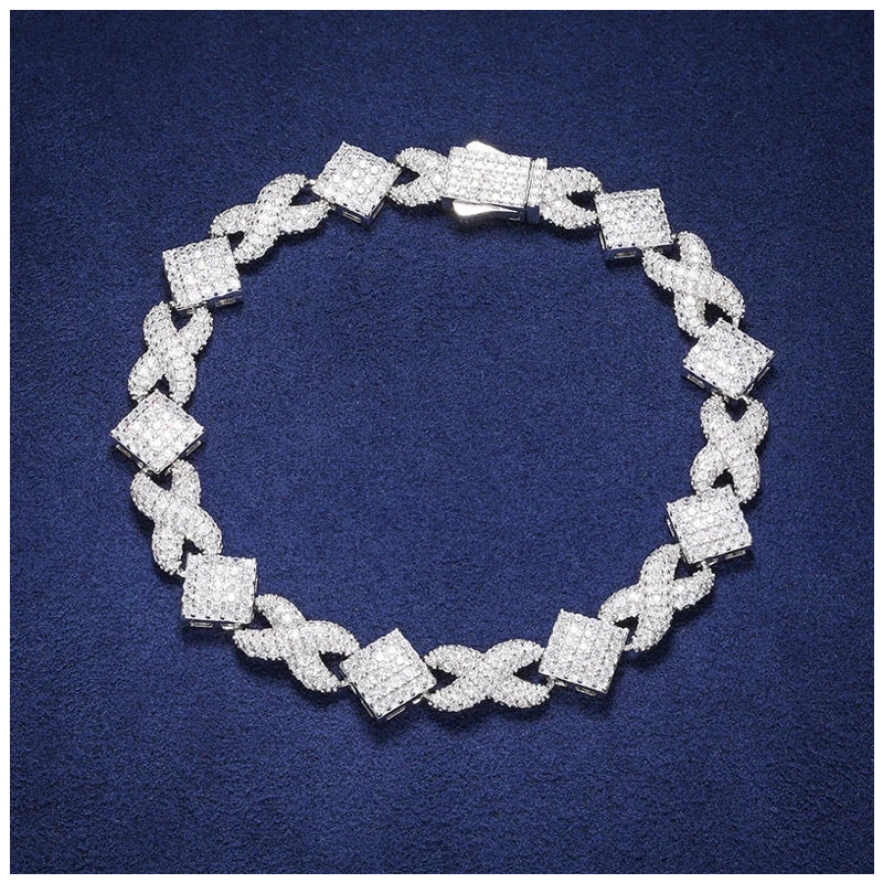 ICED OUT 11MM MOISSANITE "INFINITY SQUARE" WEISSGOLD 925S SILVER ARMBAND - ICERAIN JEWELRY