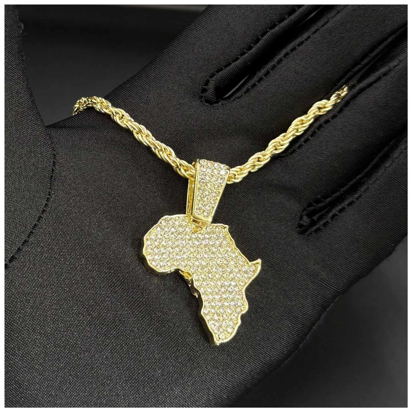 SALE | ICED OUT GOLD 60CM "AFRICA" LÄNDERKETTE - ICERAIN JEWELRY
