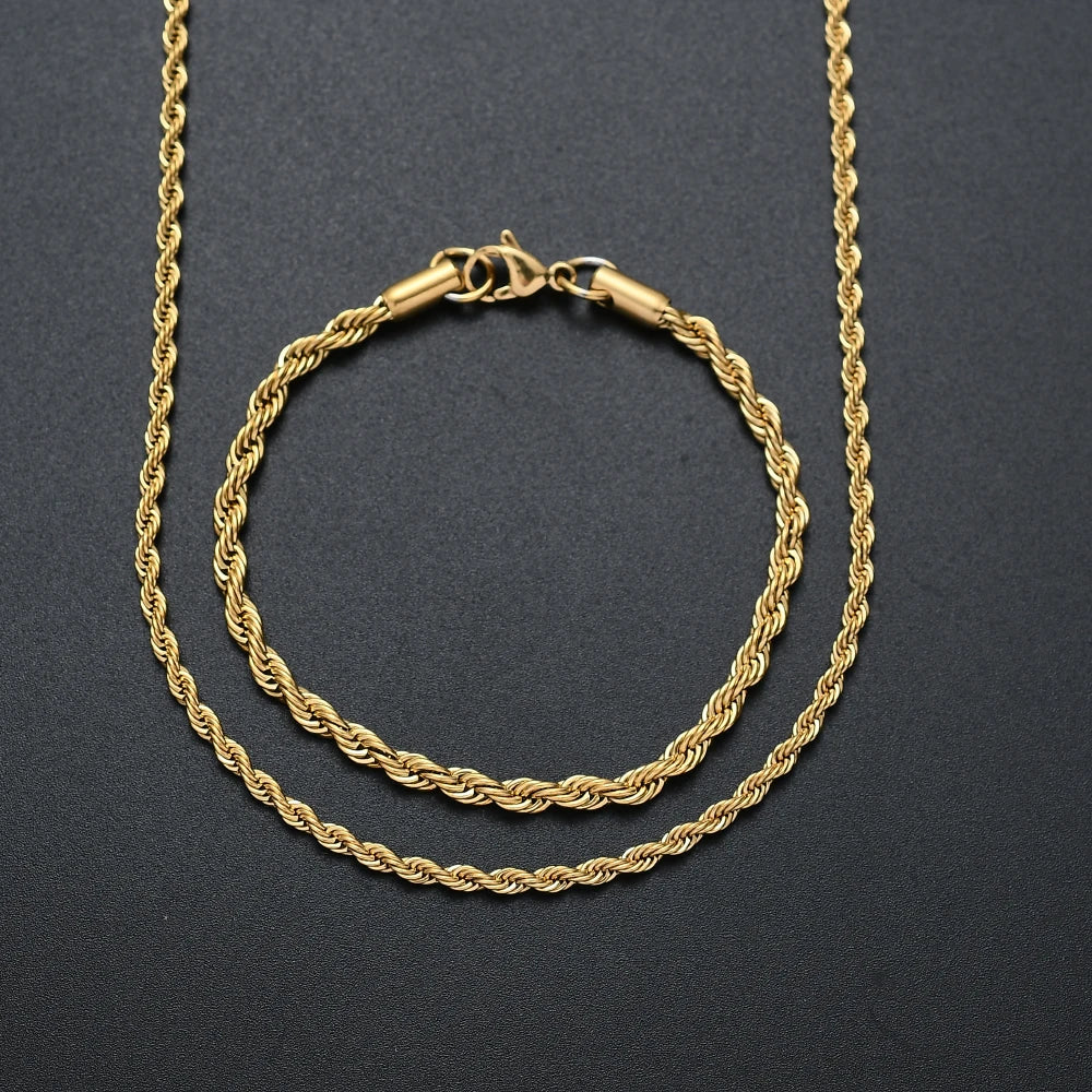 EDELSTAHL 2-IN-1 "GOLD ROPE" SCHMUCKSET (HALSKETTE + ARMBAND) - ICERAIN JEWELRY