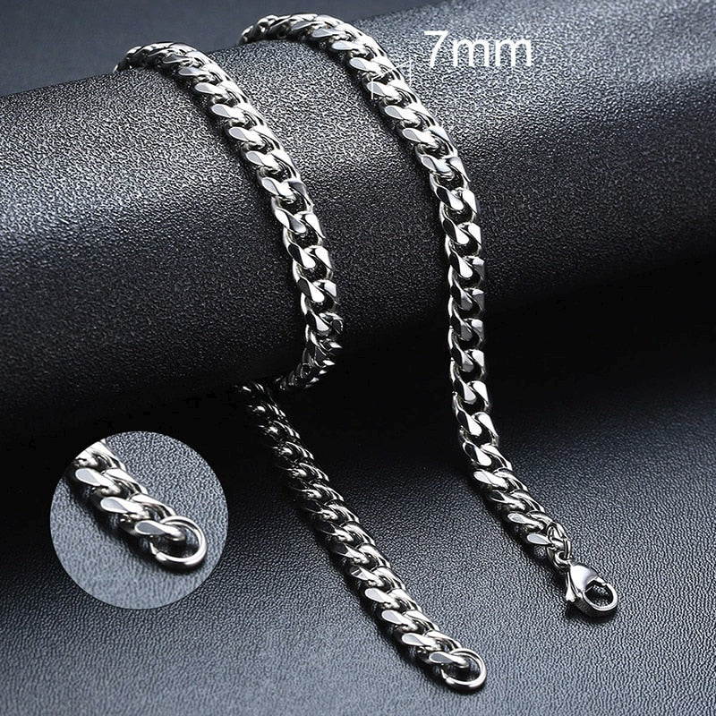 SALE | EDELSTAHL 7MM 55CM "SILVER CUBAN" KETTE - ICERAIN JEWELRY