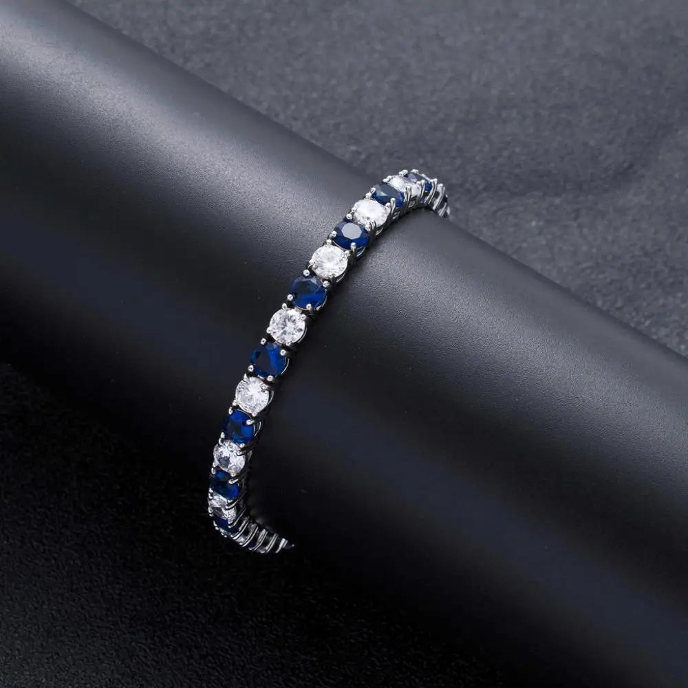 ICED OUT 5MM "SILVER/BLUE TENNIS" ARMBAND - ICERAIN JEWELRY