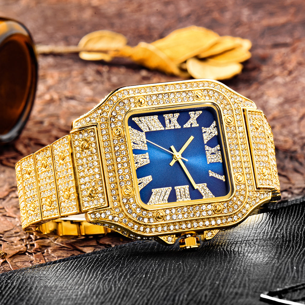 SALE | ICED OUT "GOLD/BLUE PIAZZA" UHR - ICERAIN JEWELRY