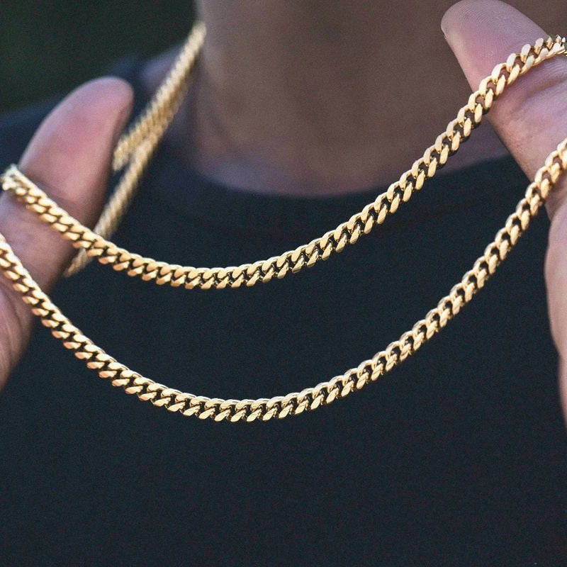 SALE | EDELSTAHL 3MM 45CM "GOLD CUBAN" KETTE - ICERAIN JEWELRY