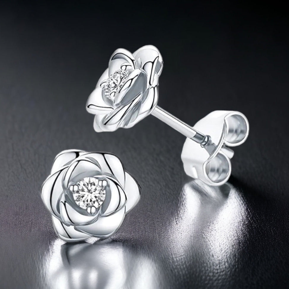 SALE | ICED OUT "SILVER ROSE" OHRRINGE - ICERAIN JEWELRY