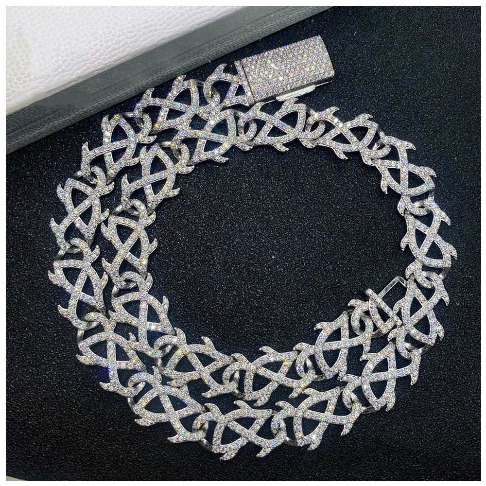 ICED OUT 15MM MOISSANITE "THORN" WEISSGOLD 925S SILVER KETTE - ICERAIN JEWELRY