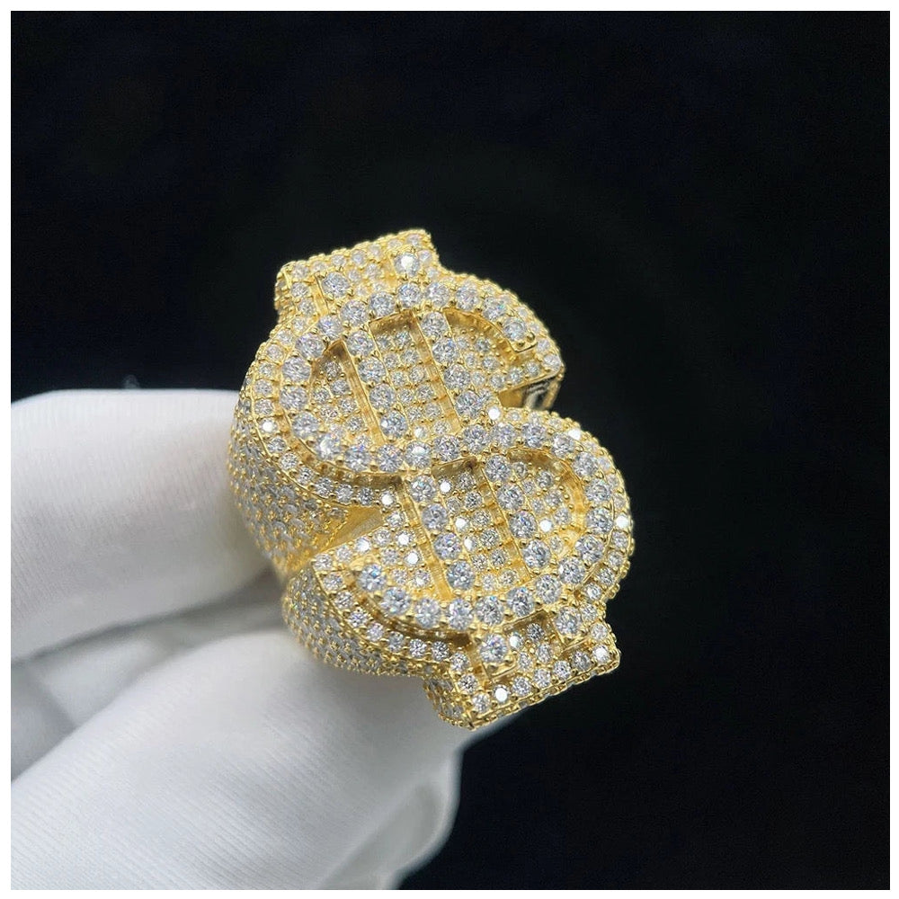 ICED OUT MOISSANITE "DOLLAR" WEISSGOLD 925S SILVER RING - ICERAIN JEWELRY