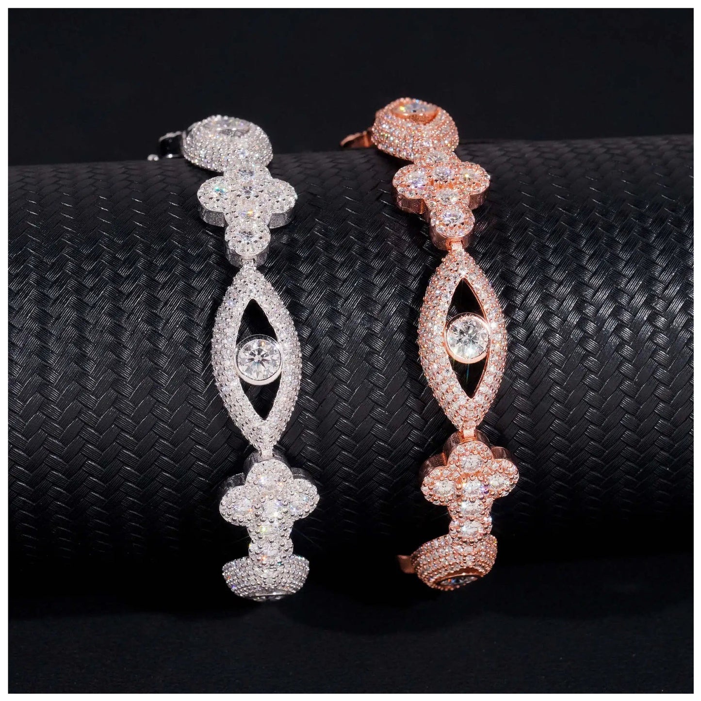 ICED OUT 12,5MM MOISSANITE "CROSSEYE" WEISSGOLD 925S SILVER ARMBAND - ICERAIN JEWELRY