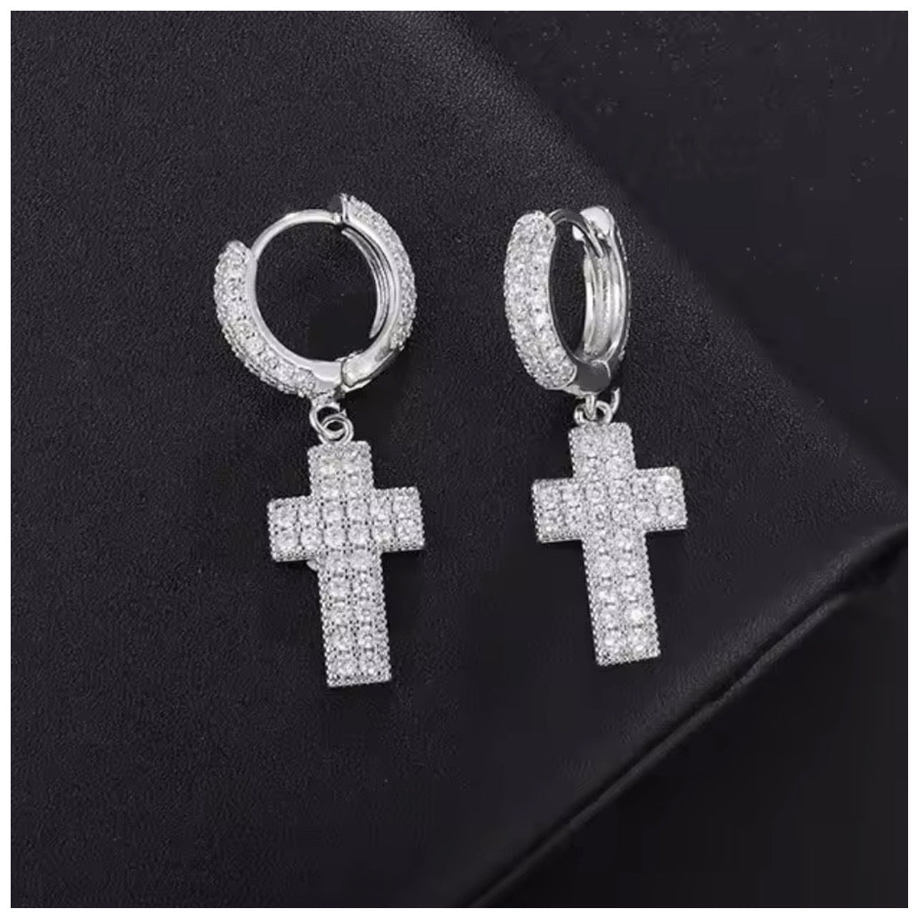SALE | ICED OUT "SILVER CROSS" OHRRINGE - ICERAIN JEWELRY