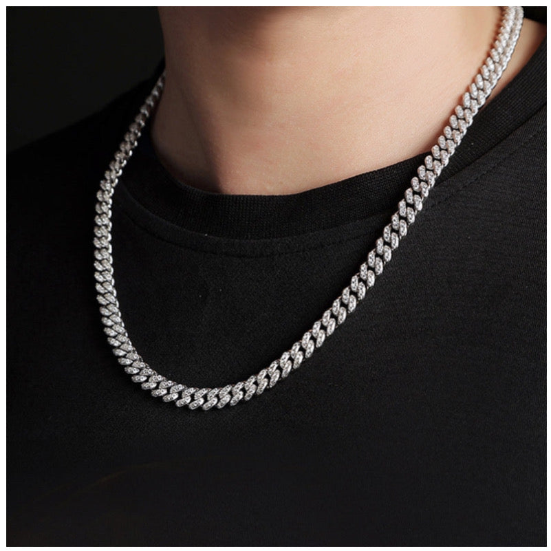 ICED OUT 8MM MOISSANITE "CHOPPER CUBAN" WEISSGOLD 925S SILVER KETTE - ICERAIN JEWELRY