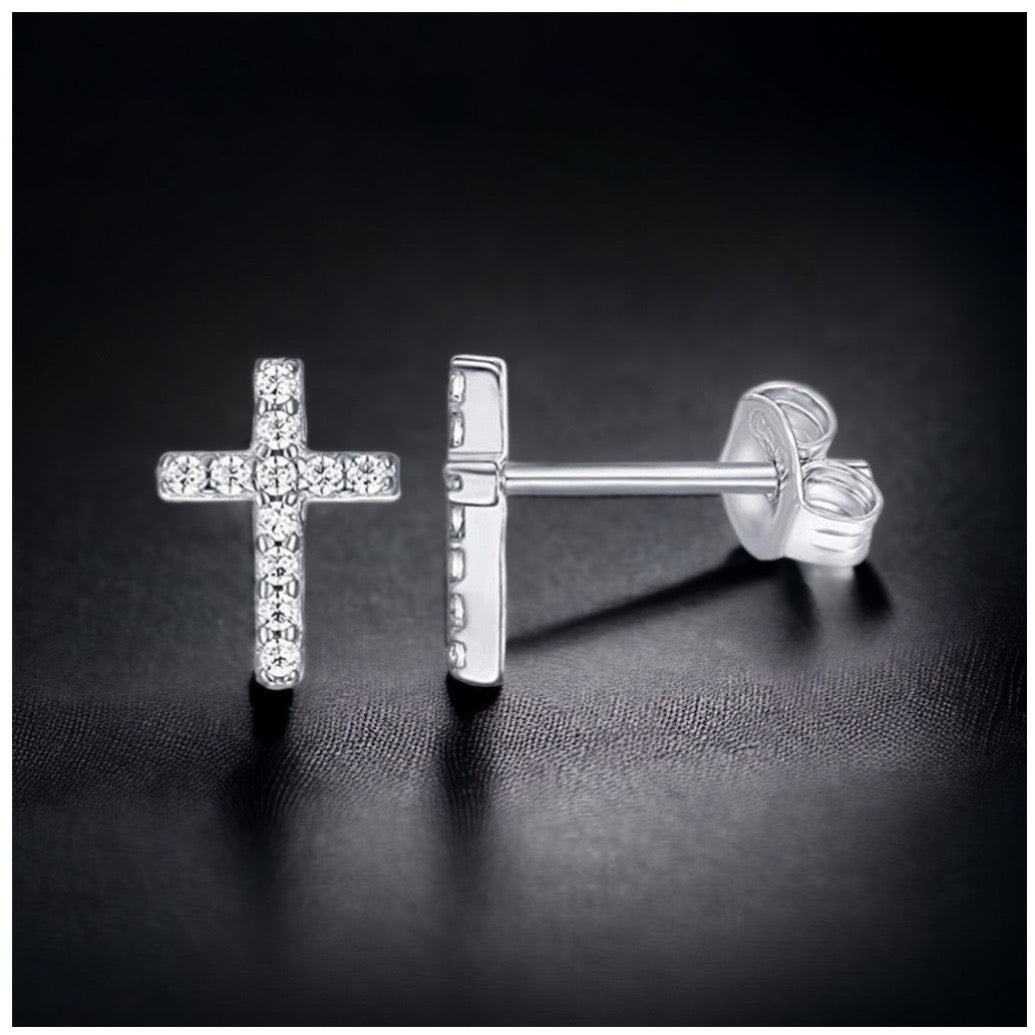 ICED OUT "SILVER MINI CROSS" OHRRINGE - ICERAIN JEWELRY