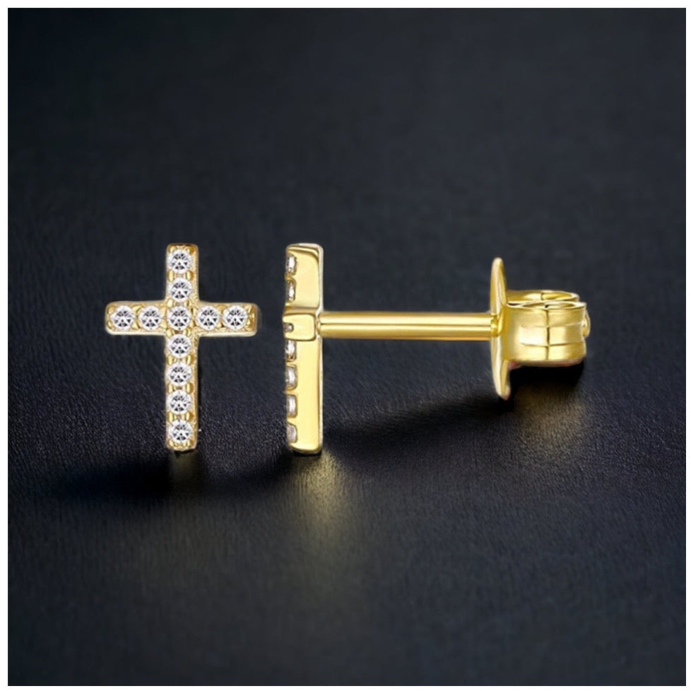 ICED OUT "GOLD MINI CROSS" OHRRINGE - ICERAIN JEWELRY