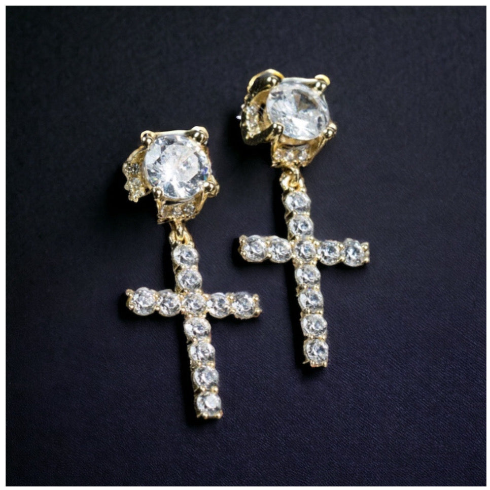 ICED OUT "GOLD LUXURY CROSS" OHRRINGE - ICERAIN JEWELRY