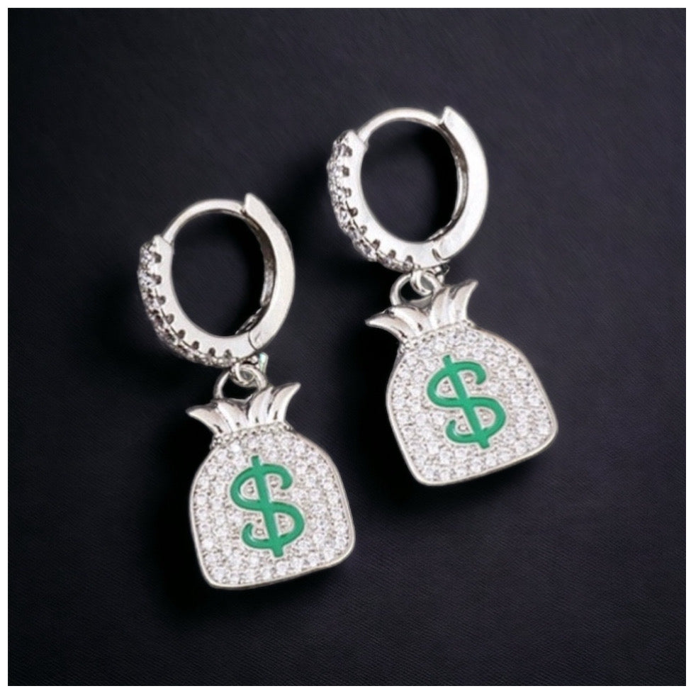 ICED OUT "SILVER CASHBAG" OHRRINGE - ICERAIN JEWELRY